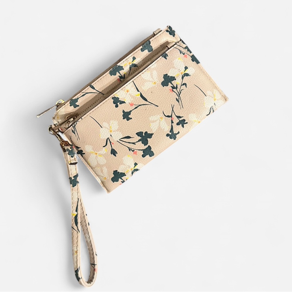 a new day Floral Tan Wristlet Clutch